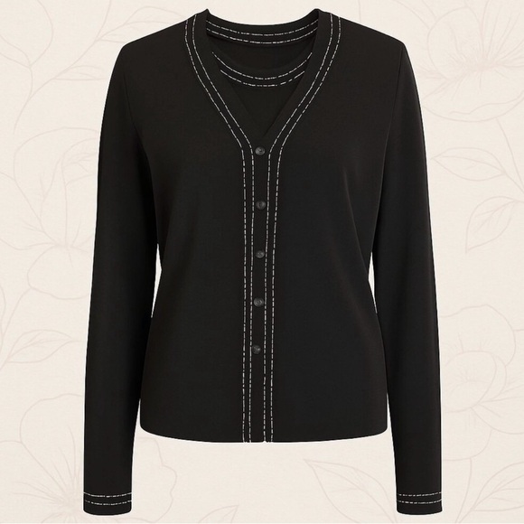 Grace Elements Sweaters - Grace Elements Black Knit Cardigan & Shell Set Contrast Stitching L